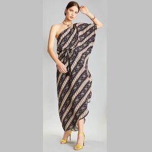 Figue Size M Maisie Silk One-Shoulder Diagonal-Striped Dress in Javdi